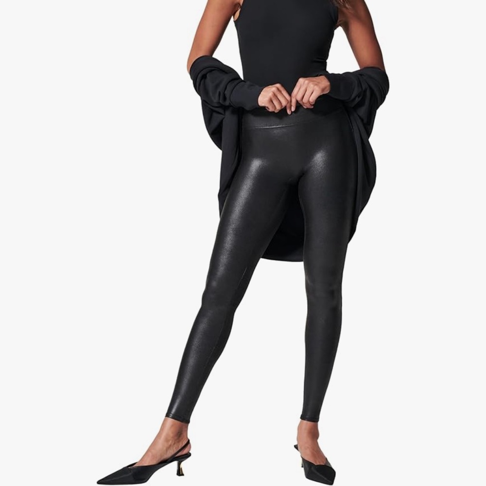 SPANX Faux Leather Tummy Control High Waisted Legging Black Size Small